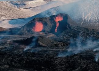 Vídeo capta imagens e sons de erupção de vulcão islandês