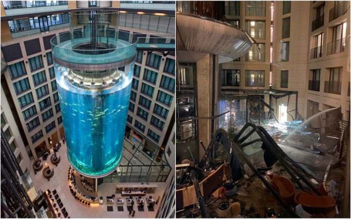 Aquário gigante explode em Hotel em Berlim