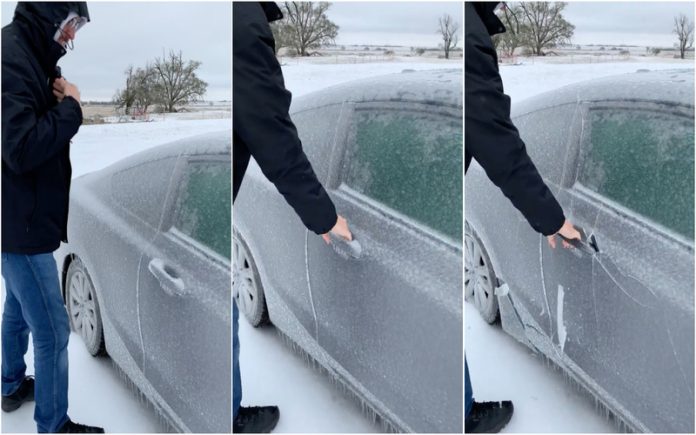 Homem abre porta do carro completamente gelado e o resultado é hilariante