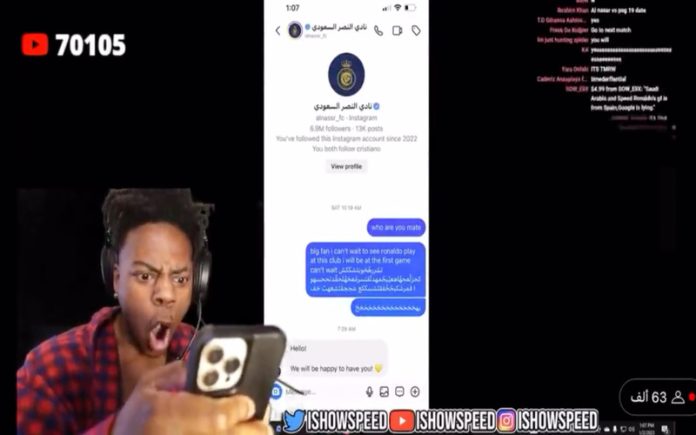 IShowSpeed reage à convocatória do Al-Nassr para assistir a um jogo de Ronaldo