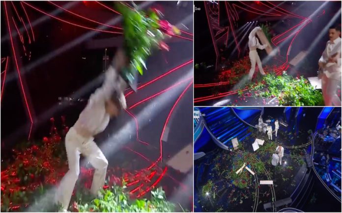 Concorrente do Festival da Canção de Itália destrói o cenário em direto