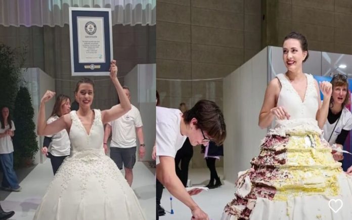 O maior vestido feito de bolo do mundo é revelado em exposição suíça