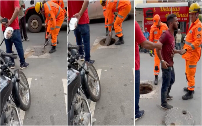 Homem aparece vindo do nada do esgoto no Carnaval Brasileiro
