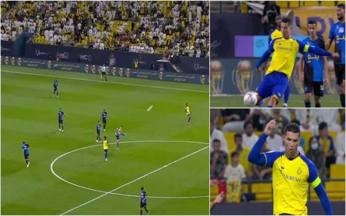 Cristiano Ronaldo ficou furioso com o árbitro após o mesmo apitar para o intervalo num contra-ataque