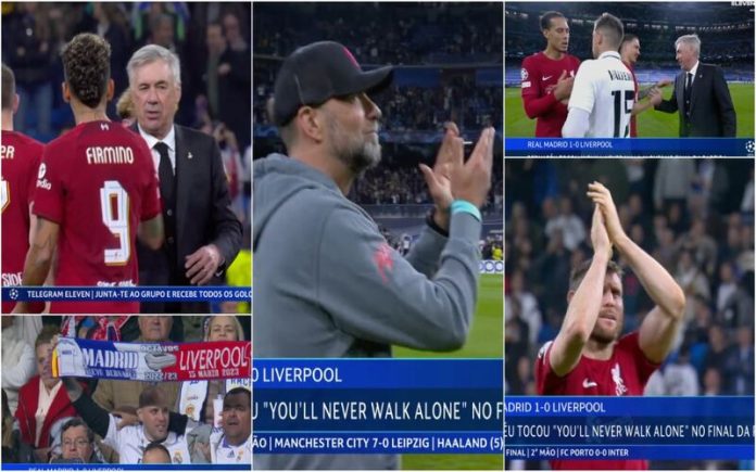Real Madrid passa a música “You’ll Never Walk Alone” como sinal de fair-play logo após eliminar o Liverpool