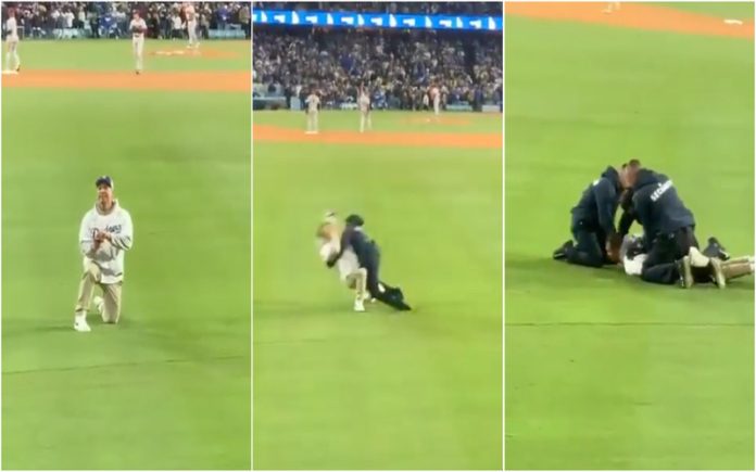 Adepto tentou fazer pedido de casamento durante jogo de baseball mas acabou por levar uma placagem