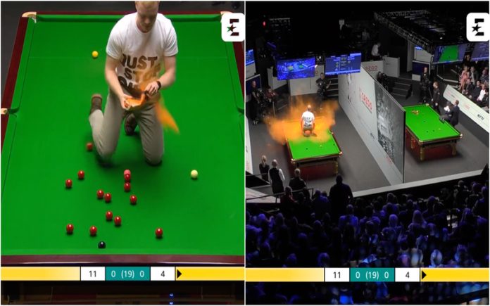 Mundial de snooker é interrompido por protestante do meio ambiente