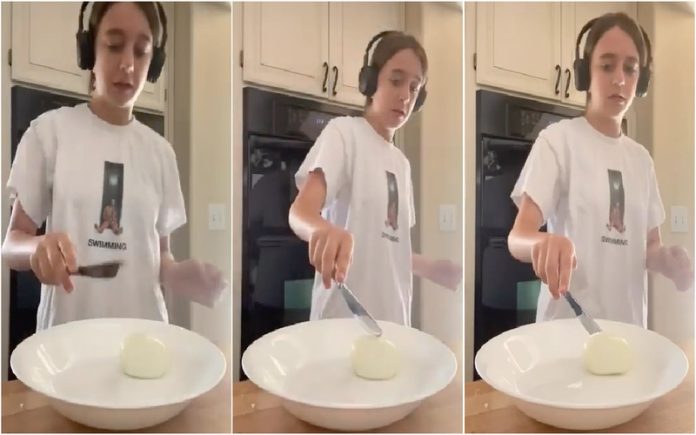 O perigo de cortar um ovo cozido aquecido no micro-ondas