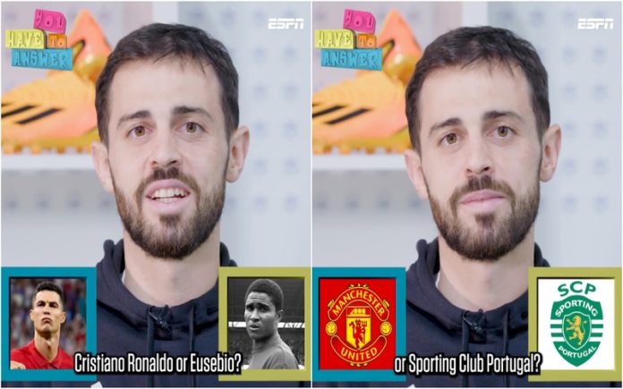 Bernardo Silva é apertado com perguntas difíceis sobre Ronaldo, Eusébio, United e Sporting