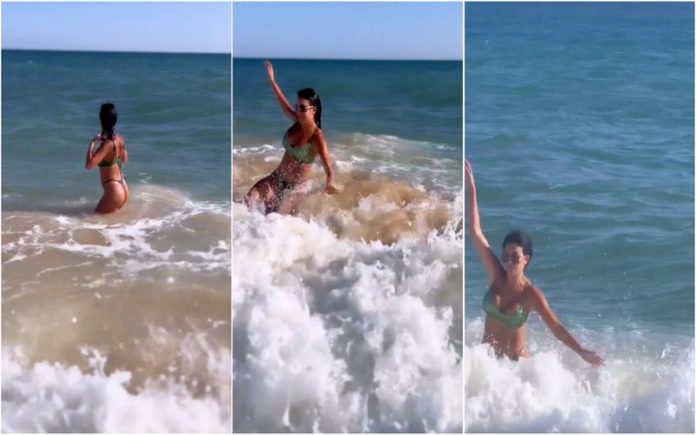 Georgina Rodriguez é arrastada pelas ondas ao entrar no mar