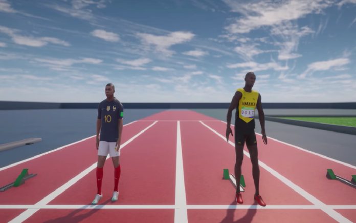 Simulação 3D mostra duelo impressionante: Mbappé corre contra Usain Bolt em prova de 100 metros