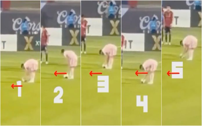Adepto filmou malandrice de Messi ao ajeitar a bola 5 vezes antes de marcar de livre