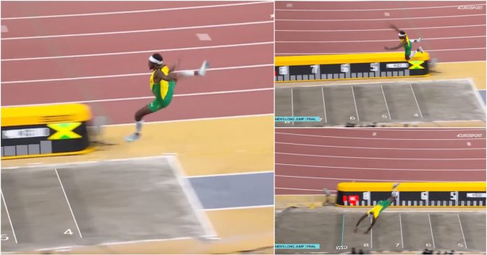 Acrobacia desastrosa: Jamaicano escorrega e aterrissa de cabeça na caixa de areia