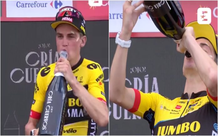 Venceu a sexta etapa da Vuelta e bebeu garrafa de champanhe à campeão