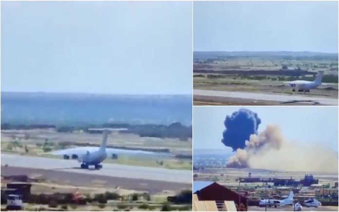 Momento em que Avião IL-76 usado pelo grupo Wagner explode