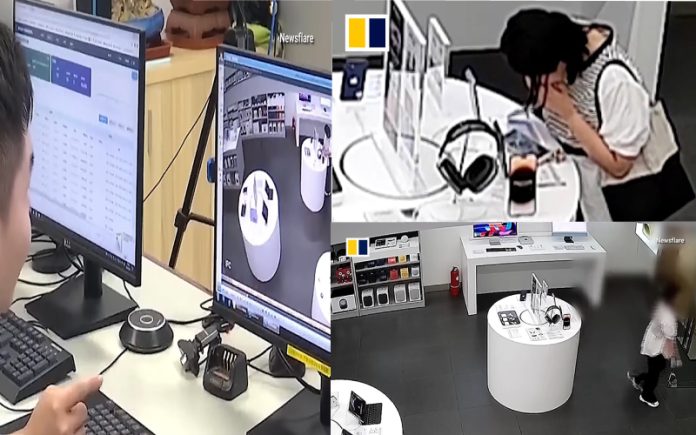 Vídeo regista o momento em que uma mulher roe o cabo de segurança para roubar um iPhone na China