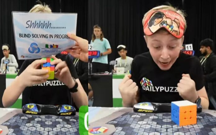Adolescente australiano resolve o cubo mágico em 12,1 segundos com os olhos vendados
