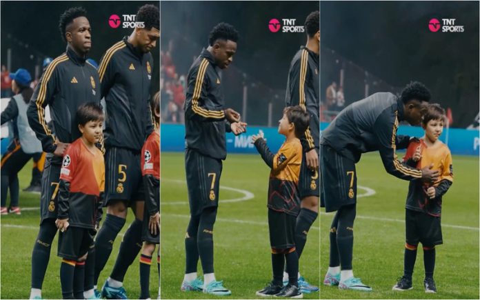 Menino pediu autógrafo a Vini Jr. mas esqueceu-se da caneta