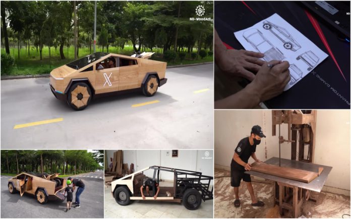 Carpinteiro constrói Cybertruck da Tesla de madeira totalmente funcional