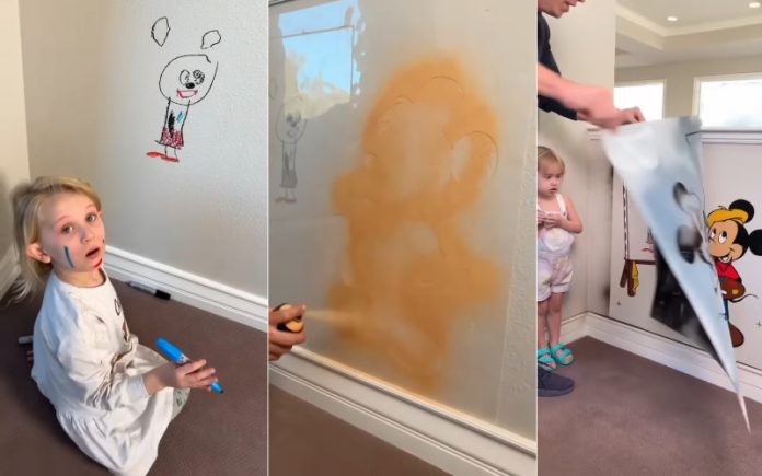 Pai transforma rabiscos da filha na parede numa verdadeira obra de arte