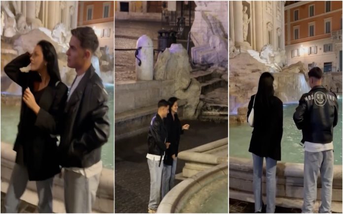 Paulo Dybala surpreendeu a namorada durante visita à Fontana di trevi em Roma