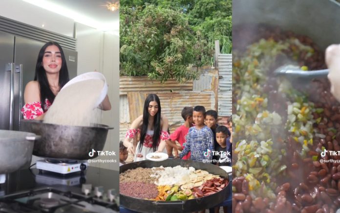 Tiktoker renomada cozinha para necessitados em resposta a video de cozinheiro a deitar comida.