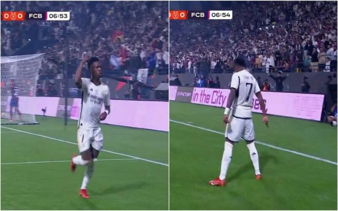 Vini Jr. marcou contra o Barcelona e festejou como Ronaldo