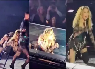 Madonna caiu durante concerto mas riu-se com o público e continuou sem problemas