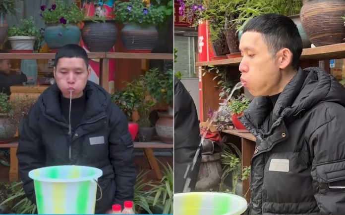 Homem chinês bate recorde mundial por esguichar água por quase 6 minutos Homem chinês bate recorde mundial por esguichar água por quase 6 minutos