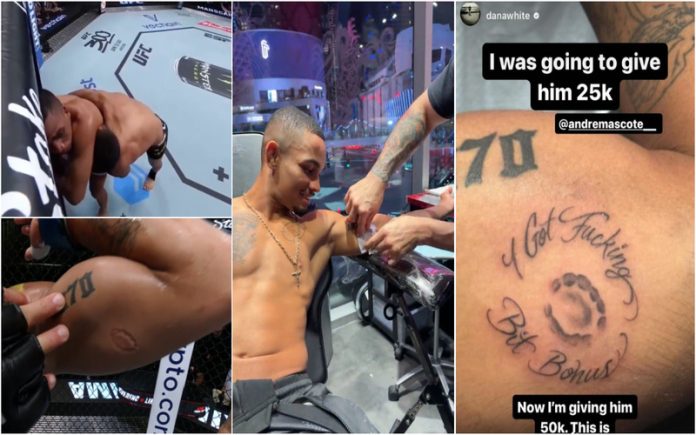 Lutador de UFC faz tatuagem após mordida durante uma luta e acaba recompensado por Dana White