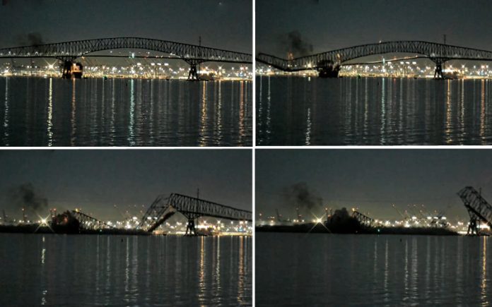 Momento em que ponte colapsa nos E.U.A após colisão com navio