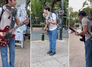 Músico de rua impressiona ao tocar guitarra e bateria ao mesmo tempo enquanto canta Beatles