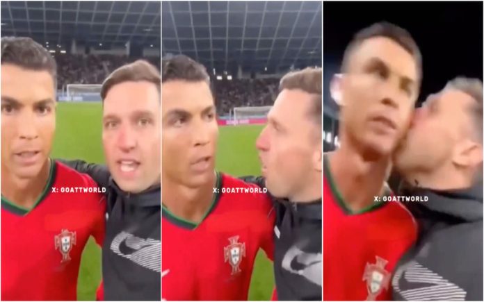Invadiu o campo para tirar selfie com Cristiano Ronaldo e saca-lhe um beijo