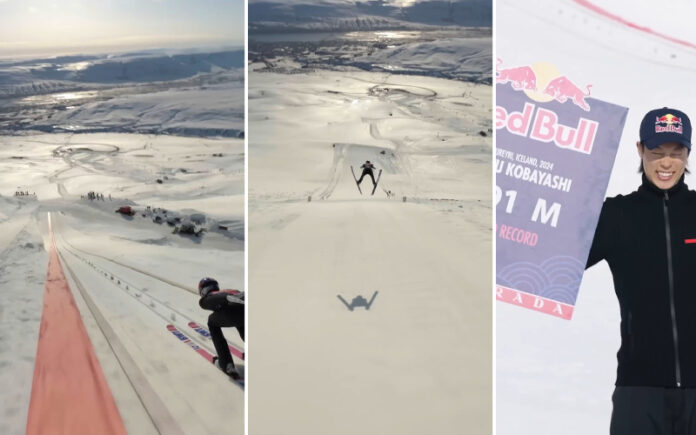 Japonês quebra recorde de salto em esqui ao atingir os impressionantes 291 metros Japonês quebra recorde de salto em esqui ao atingir os impressionantes 291 metros