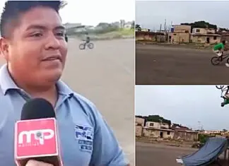 Jovem tenta chamar atenção de bicicleta durante reportagem, mas o cameraman teve de mudar rapidamente o foco Jovem tenta chamar atenção de bicicleta durante reportagem, mas o cameraman teve de mudar rapidamente o foco