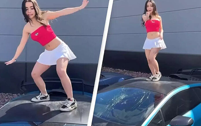 Mulher quebra janela de Lamborghini ao fazer dança TikTok, deixando as pessoas chocadas com a falta de durabilidade