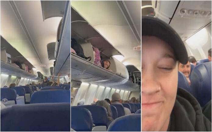 Passageira é apanhada a dormir no compartimento de bagagem de mão de um avião