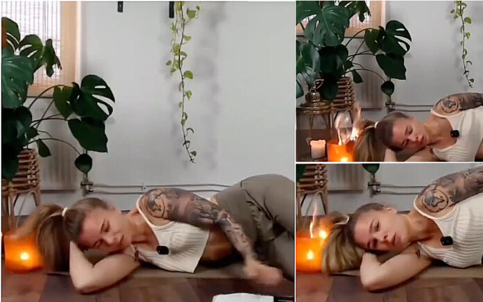 Professora de ioga é forçada a abandonar transmissão em direto após acidente com velas Professora de ioga é forçada a abandonar transmissão em direto após acidente com velas