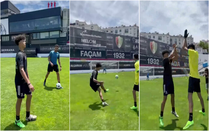 Cristiano Ronaldo Jr. treina na Reboleira com Luva de Pedreiro