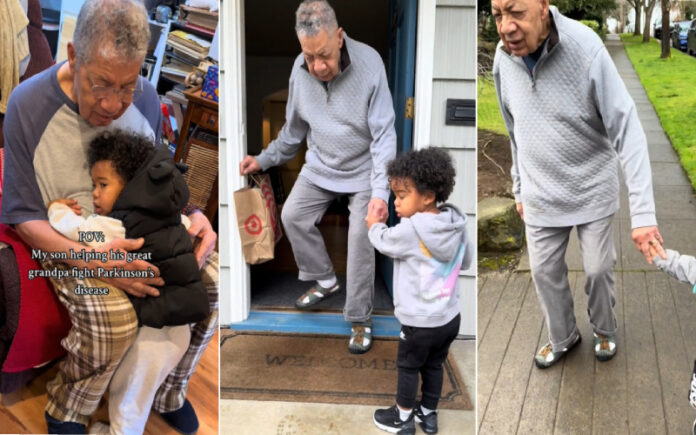 Menino de apenas dois anos ajuda bisavô na luta contra o Parkinson