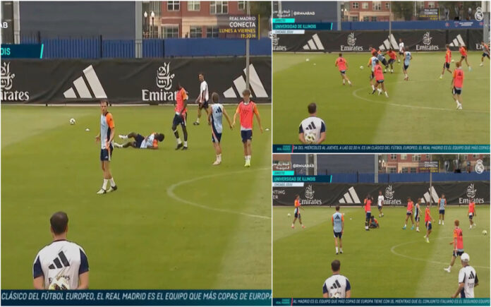 Antonio Rüdiger dá as Boas-vindas a Endrick no treino do Real Madrid