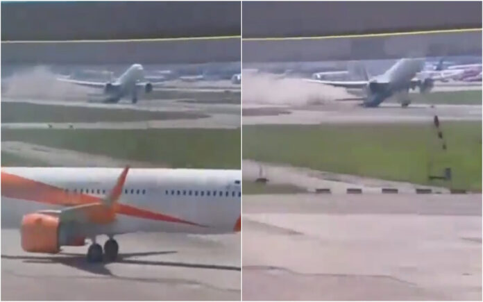 Boeing 777 arrasta cauda na descolagem em Milão