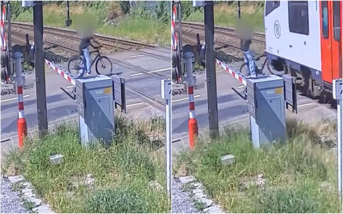 Ciclista é quase atropelado por comboio na Bélgica