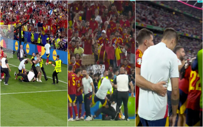 Segurança atropela Morata ao tentar impedir invasão de campo