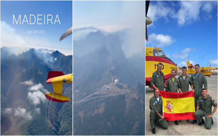 Força aérea espanhola mostra operação de combate ao incêndio na Madeira