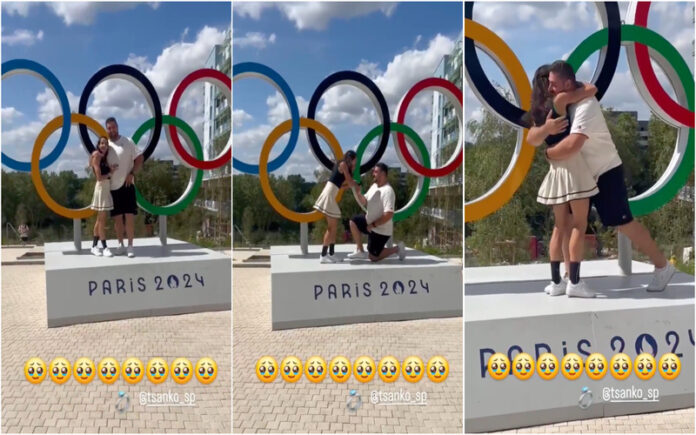 Tsanko Arnaudov pede Cátia Azevedo em casamento durante os Jogos Olímpicos de Paris