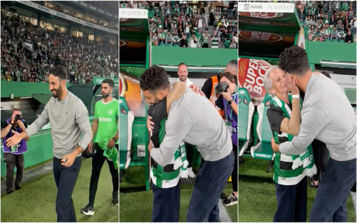 Maria Elvira emociona-se ao abraçar Rúben Amorim no Estádio José Alvalade