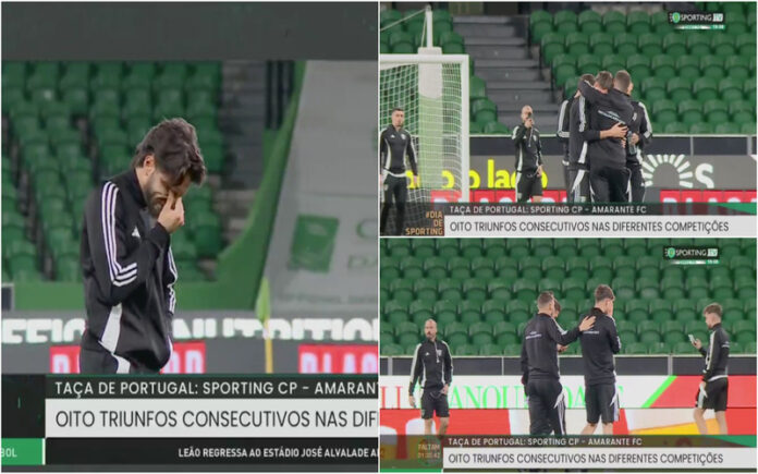Jogadores do Amarante emocionam-se ao entrar em Alvalade