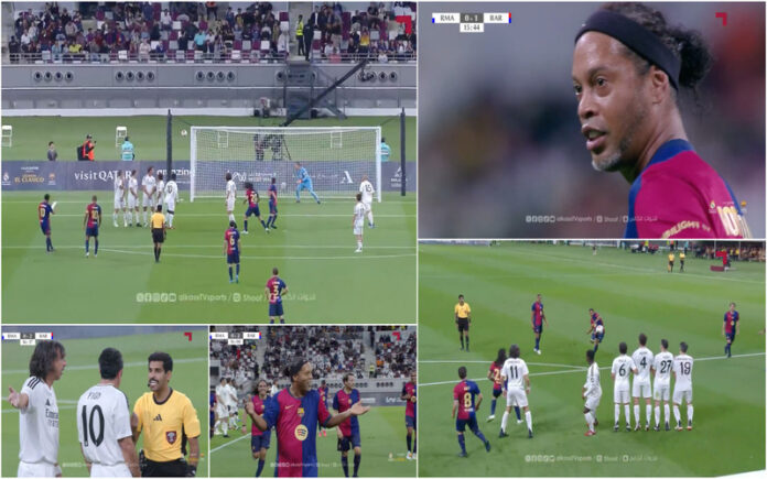 Ronaldinho encanta em jogo de lendas entre Barcelona e Real Madrid
