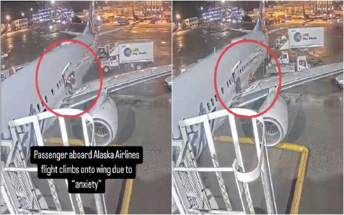 Passageira abre saída de emergência e senta-se na asa do avião após aterragem